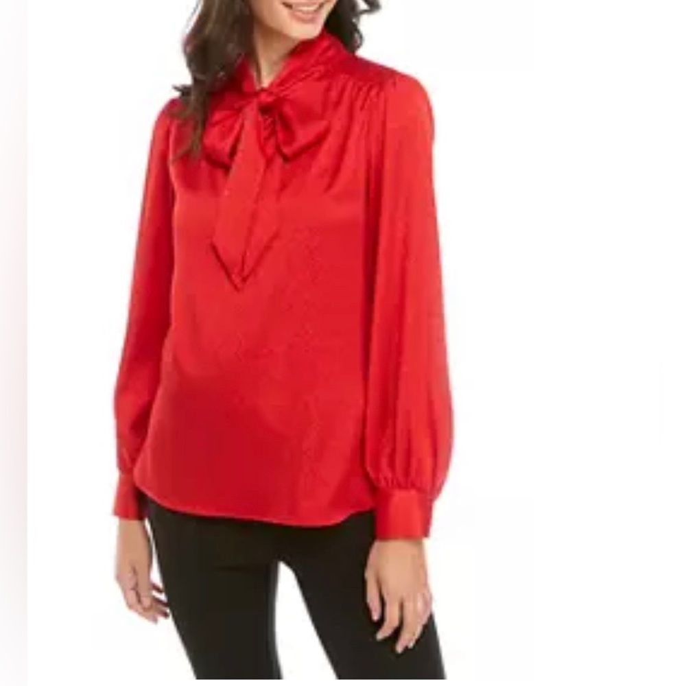 NWOT Calvin Klein Long Sleeve Jacquard Tie Neck Blouse